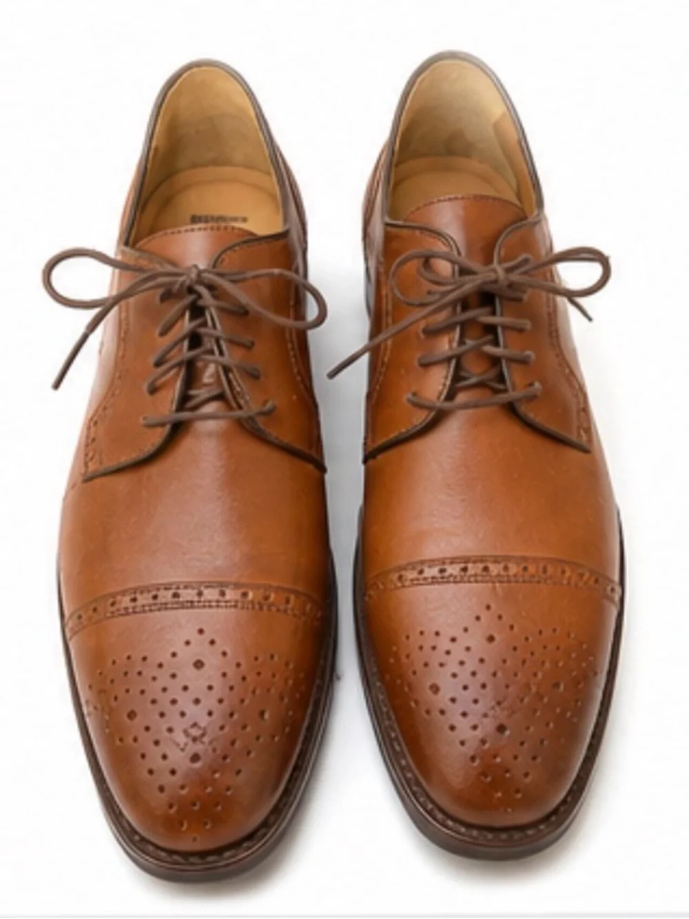 Johnston & Murphy Men’s 11M Sheepskin Dress Shoes Cognac Brown Made in Brazil